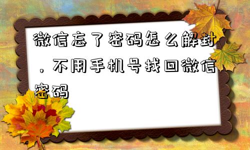 微信辅助-微信忘了密码怎么解封，不用手机号找回微信密码(1)