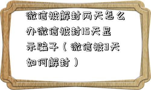 微信辅助-微信被解封两天怎么办微信被封15天显示骗子（微信被3天如何解封）(1)